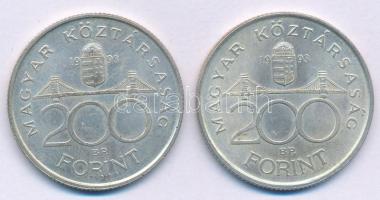 1993. 200Ft Ag "MNB" (2x) T:AU,XF kis patina Adamo F13