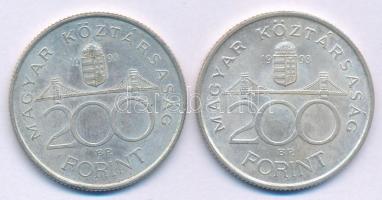 1993. 200Ft Ag "MNB" (2x) T:AU,XF kis patina Adamo F13