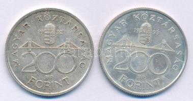 1992-1993. 200Ft Ag "MNB" (2xklf) T:AU,XF patina Adamo F13