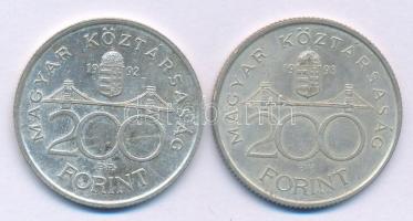 1992-1993. 200Ft Ag "MNB" (2xklf) T:AU,XF patina Adamo F13