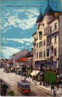 1922 Miskolc, Széchenyi utca, Weidlich palota, Apollo színház, villamos, Weidlich Pál üzlete. Grünwald Ignác kiadása (fa)