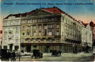 Kolozsvár, Cluj; Takarékpénztár, Első Magyar Biztosító társaság a Sebestyén palotával / savings bank, insurance company (EB)