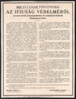 1927 Törvénycikk az ifjúság védelméről szeszes italok kiszolgálása és szórakozó helyek látogatására vonatkozó rendelkezések 29x36 cm Hajtva