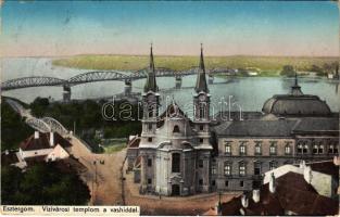 1915 Esztergom, Vízivárosi templom és vashíd. Buzárovits Gusztáv kiadása