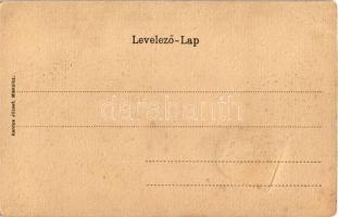 Miskolc, Kossuth szobor. Kardos József kiadása. Szecessziós litho keret címerrel / Art Nouveau litho...