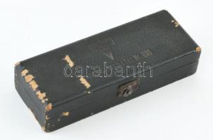 Régi mikrométer, jelzett: Schuchardt & Schütte, h: 12 cm. Eredeti, kissé sérült dobozában