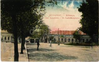 Budapest X. Kőbánya, Szent László tér, Café Otthon kávéház, villamosok (r)