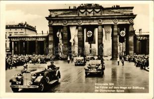 Adolf Hitler, Olympiade 1936, Der Führer auf dem Wege zur Eröffnung der Olympischen Spiele / Náci propaganda az Olimpiáról / German Nazi propaganda. Photo Hoffmann