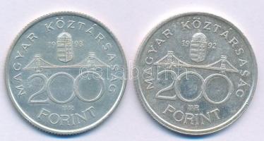 1992-1993. 200Ft "MNB" Ag (2x) T:AU,XF Adamo F13