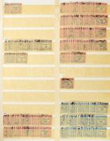 1921-1924 Hivatalos sok példányos készlet kb. 8.870 db bélyeg, közte sok hármas lyukasztással + kevés román bélyeg 20 lapos nagy Schaubek rugós berakóban