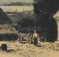 Konecsni György (1908-1970): Zápor. Színezett rézkarc, papír, papír, jelzett. Lap széle kissé elszín...