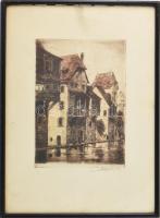 Paulovits Pál (1892-1975): Nürnberg. Színezett rézkarc, papír, jelzett. Üvegezett fakeretben, lapszé...