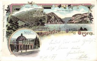 1899 Orsóva with railway station and Herkulesfürdő litho