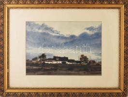 Jelzés nélkül (Weintrager Adolf ?): Tanya. Akvarell, papír. Dekoratív, üvegezett, kissé sérült faker...