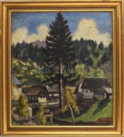 Husovszky János (1883-1961): Nagybányai házak. Olaj, vászon, jelezve jobbra lent. Dekoratív fakeretben, 56,5×50 cm / János Husovszky (1883-1961): Houses in Baia Mare. Oil on canvas, signed lower right, framed.