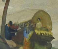 Erdős Géza (1910-1964): Társaság, 1935. Akvarell, papír. jelezve balra lent. Dekoratív, üvegezett fa...