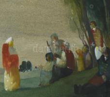 Erdős Géza (1910-1964): Társaság, 1935. Akvarell, papír. jelezve balra lent. Dekoratív, üvegezett fa...