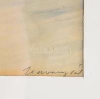 Udvary Pál (1900-1987): Balaton. Akvarell, papír, jelzett, üvegezett fa keretben, 28x40 cm