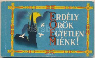 Erdély Örök Egyetlen Miénk! - 7 db régi erdélyi irredenta művészlap egy képeslapfüzetben Gebhardt és Szilágyi aláírásaival / Postcard booklet with 7 pre-1945 Transylvanian irredenta art postcards with the signatures of Gebhardt and Szilágyi (EK)