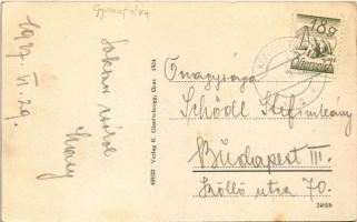 1927 Gyanafalva, Jennersdorf; Platz mit Kriegerdenkmal / Fő tér, templom, Hősök szobra, üzlet / main...