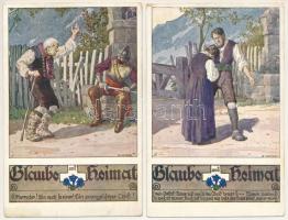 Glaube und Heimat - 5 db régi művészlap, E. Kutzer aláírásával / 5 pre-1945 art postcards, signed by...