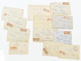 1920 Nedeczky Dezső főhadnagynak, a m. kir. (18.) soproni gyalogezred I. zlj. tagjának címzett ajánlott borítékok (az egyikben levéllel), össz. 12 db, bélyegekkel, az egyiken katonai cenzúrabélyegzéssel