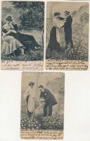 5 db RÉGI zsáner motívum képeslap vegyes minőségben: szerelmes párok / 5 pre-1945 motive postcards in mixed quality: romantic couples in love