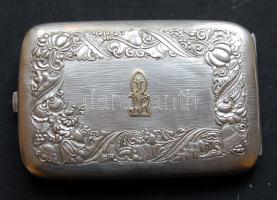 Dekoratív női ezüst (Ag) cigarettatárca 150g, kis aranyozott berakással