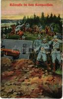 Kämpfe in den Karpathen / WWI Austro-Hungarian K.u.K. military art postcard, battles in the Carpathian Mountains. L&P 1801. (EK)