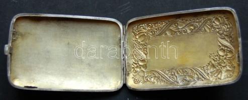 Dekoratív női ezüst (Ag) cigarettatárca 150g, kis aranyozott berakással