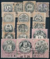 1880 Okmánybélyeg 16 értékes sor, közte több képbefogazott bélyeg stecklapon