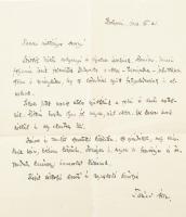 1943 Kolozsvár, Tamási Áron (1897-1966) író autográf levele Bókay Jánosné, ifj. Bókay János (1892-19...