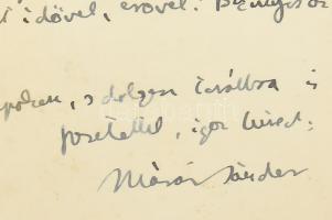 cca 1938 Márai Sándor (1900-1989) író autográf üdvözlő és gratuláló sorai ifj. Bókay János (1892-196...
