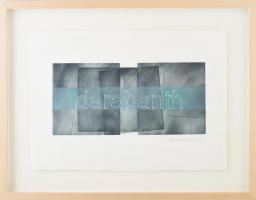 Haász István (1946): Geometrikus kompozíció. Vegyes technika, papír, jelzett. Üvegezett fakeretben. ...