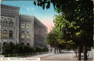 Mostar, Stefanie Allee mit Obergymnasium / promenade and school