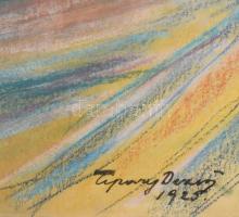 Tipary Dezső (1887-1967): Dunapart, háttérben Esztergom, 1925. Pasztell, karton, jelzett. Üvegezett ...