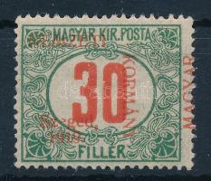 Szeged 1919 Portó 30f elcsúszott felülnyomással / shifted overprint. Signed: Bodor