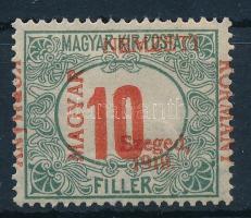 Szeged 1919 Portó 10f elcsúszott felülnyomással / shifted overprint. Signed: Bodor