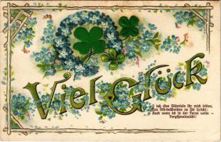 1905 Viel glück / New Year greeting with flowers, clovers. Serie 82. Art Nouveau embossed floral silk card, litho (fl)