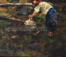 Tihanyi János Lajos (1892-1957): Vízhordók. Olaj, karton. Jelzett, sérült keretben. 22x31 cm