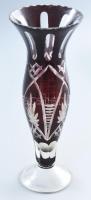 Bordó metszett üveg váza. Formába öntött, aranyában színezett, hibátlan 27 cm