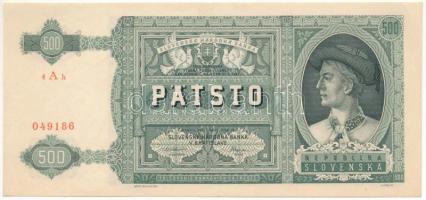 Szlovákia 1941. 500K T:AU sarokhajtások / Slovakia 1941. 500 Korun C:AU corner folds Krause P#12