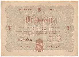 1848. 5Ft Kossuth bankó barna nyomat, ÜQ.a. 387658 T:VF lyuk / Hungary 1848. 5 Forint Kossuth banknote, brown print, ÜQ.a. 387658 C:VF hole Adamo G109A