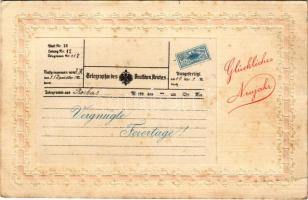 Glückliches Neujahr. Vergnügte Fevertage! / New Year greeting. Art Nouveau, Emb. (fl)