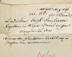 1796 Gaál László kaposmérői káplán latin nyelvű levele Zsolnay Dávid (1742-1810) veszprémi kanonok (...