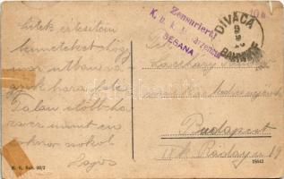 Divaca, Divacca, Divaccia; Kirchenplatz / Cerkev / church, street view + "Zensuriert K.u.K. Mil...