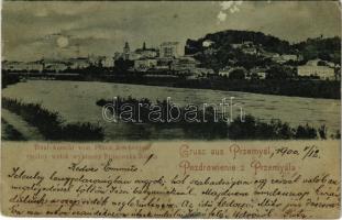1900 Przemysl, Total-Ansicht von Franz Josefs-Quai / Ogólny widok wybrzezy Franciszka Józefa / general view, riverside (Rb)