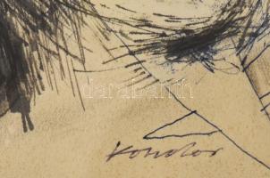 Kondor Béla (1931-1972): Bukás. Tus, toll, papír, jelezve jobbra középen lent. Üvegezett fakeretben....