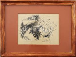 Kondor Béla (1931-1972): Bukás. Tus, toll, papír, jelezve jobbra középen lent. Üvegezett fakeretben....