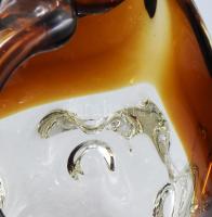 Cseh mid-century asztaldísz kínáló, jelzés nélkül, kézműves hutaüveg, vastag anyagú, hibátlan, m: 17...